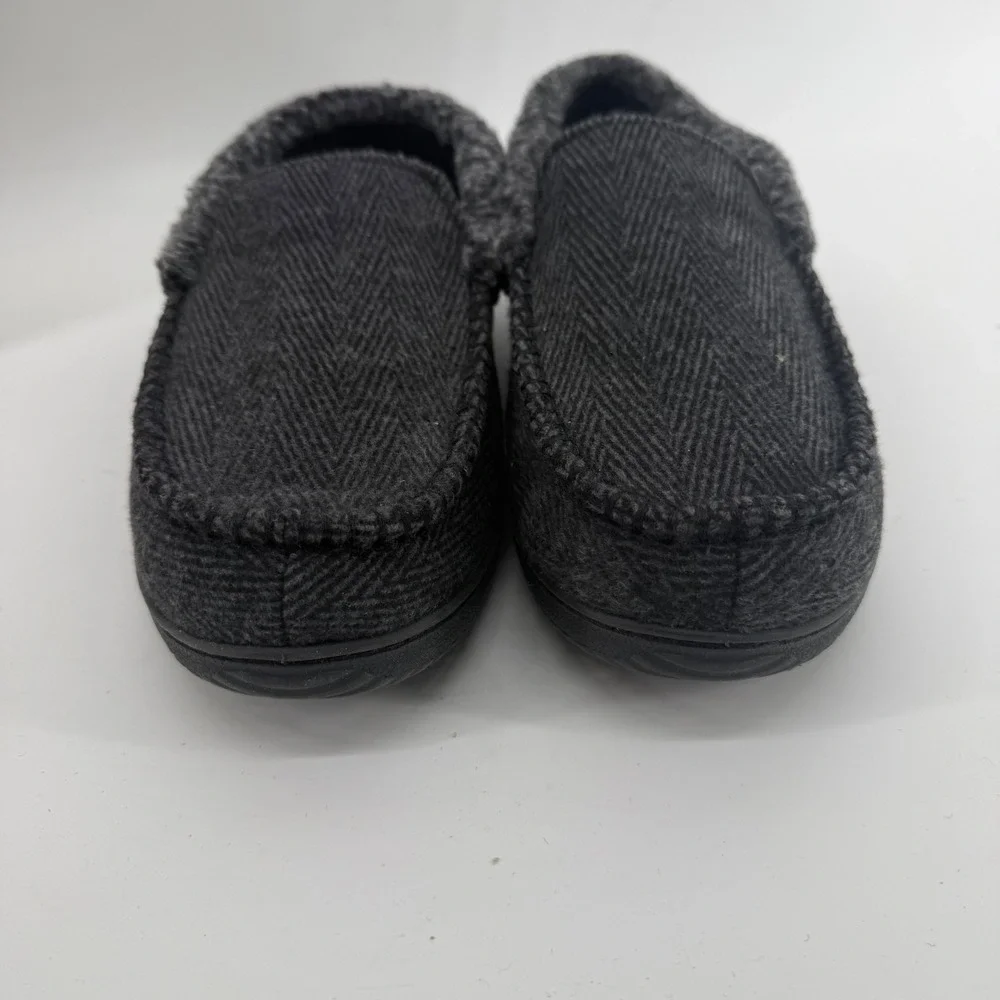 Dearfoams Mens Memory Foam Moccasin Slippers‎ Grey Herringbone Size M 9-10